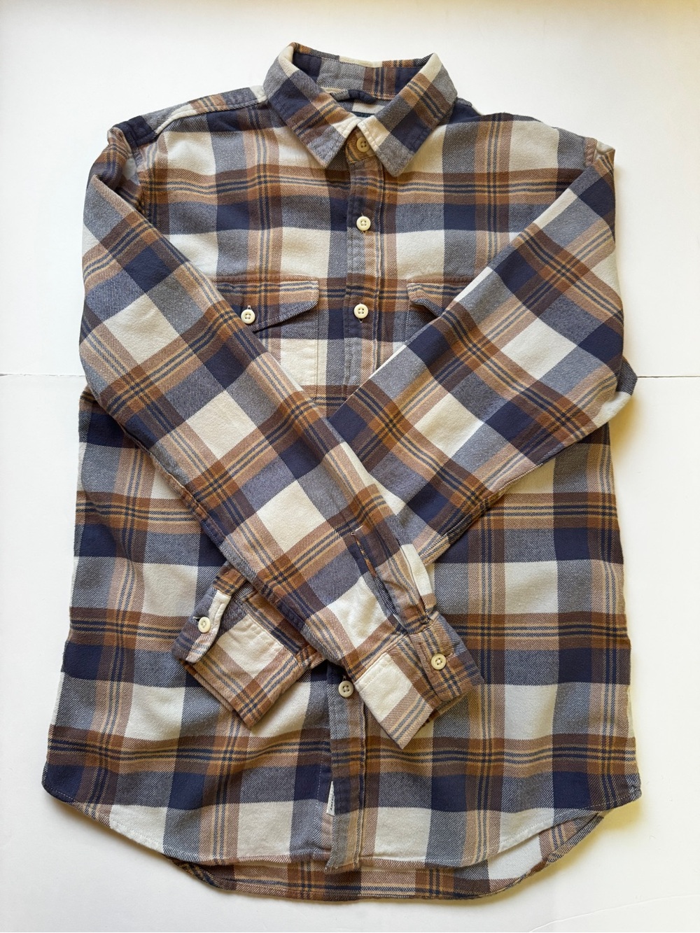 American Eagle Men's Flannel Shirt Khaki Super Soft Flannel Plaid Button Down S - Picture 11 of 13